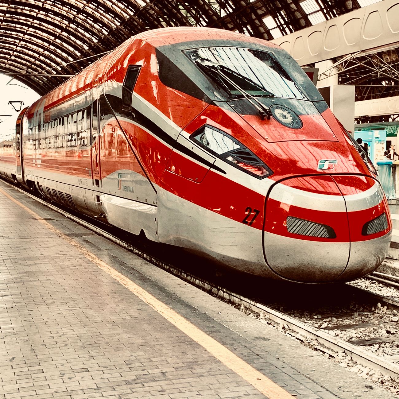 red and grey bullet train